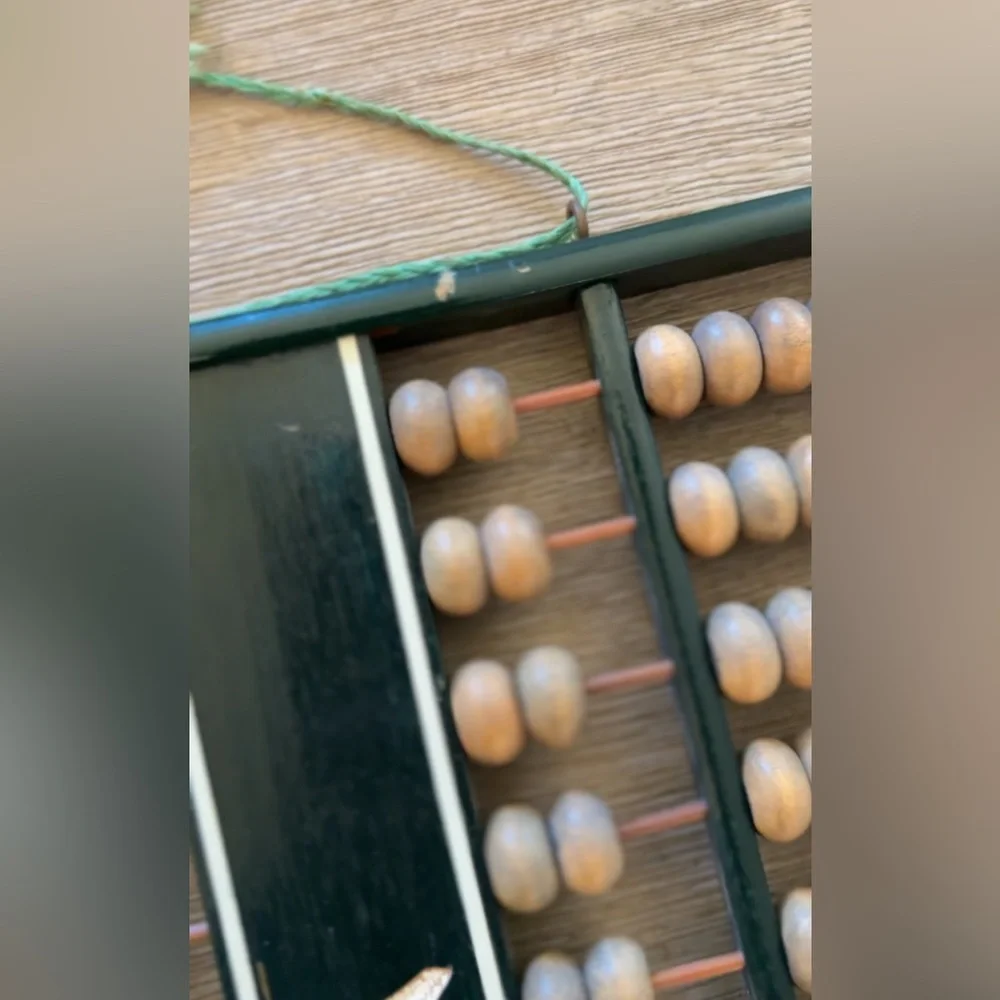 Antique Chinese Wooden Abacus Black Frame Natural Wood Beads Vintage‎
